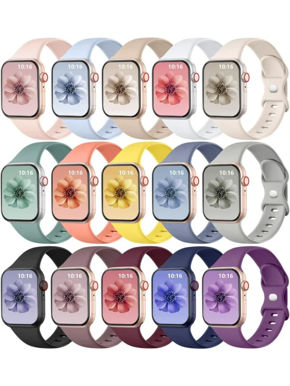 15-Pack Soft Silicone Sport Bands for Apple Watch 38mm 40mm 41mm 42mm - Unisex